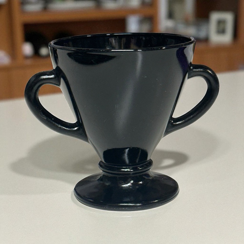 Hazel Atlas Ovide Black Open Sugar Bowl Double Handle Depression Glass 1930-1935